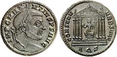 RÖMER RÖMISCHES KAISERREICH. MAXENTIUS Augustus 307-312. AE-Follis 26/25mm (309) 6,91g, Aquileia, 2. Offizin. Büste mit Lorbeerkranz n.r. IMP C MAXENTIVS P F AVG / CONSERV - VRB SVAE Roma thront in Te