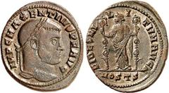 RÖMER RÖMISCHES KAISERREICH. MAXENTIUS Augustus 307-312. AE-Follis 27/24mm (309/312) 6,48g, Ostia, 2. Off. Kopf m. Lkr. n.r. IMP C MAXENTIVS P F AVG / FIDES MI-L-IT-VM AVG N Fides der Soldaten steht n