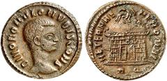 RÖMER RÖMISCHES KAISERREICH. Divus Romulus z.Z. Maxentius 309-312. AE-Follis 17mm (310) 2,20g, Rom. Kopf n.r. DIVO ROMVLO NVBIS CONS / AETERNAE - MEMORIAE Kuppelschrein mit geöffneter Tür; unten RQ. R