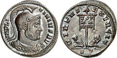 RÖMER RÖMISCHES KAISERREICH. LICINIUS I. 308-324. AE-Follis 19mm (319/320) 2,98g, Ticinum, 2. Offizin. Büste mit Panzer und Helm n.r. IMP LI-CINIVS AVG / VIRTVS - EXERCIT 2 westliche Captivi sitzen ge