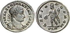 RÖMER RÖMISCHES KAISERREICH. Constantinus I. Caesar 306-307(310). AE-Follis 26/27mm (Sommer 307) 9,29g, London. Panzerbüste m. Lkr. n.r. FL VAL CONSTANTINVS NOB C / GENIO - POP ROM Genius steht n.l.; 