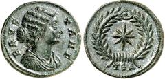 RÖMER RÖMISCHES KAISERREICH. Fausta, 2. Gemahlin v. Constantinus I. +326. AE-Follis 19/18mm (321) 3,06g, Thessalonica, 1. Offizin. Drapierte Büste n.r. FAVS-TA N F / 8-strahliger Stern im Lorbeerkranz