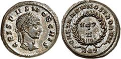 RÖMER RÖMISCHES KAISERREICH. Crispus Caesar 317-326. AE-Follis 19mm (320/321) 3,69g, Aquileia, 3. Offizin. Kopf mit Lorbeerkranz n.r. CRISPVS NOB CAES / CAESARVM NOSTRORVM um Lorbeerkranz mit VOT V; d