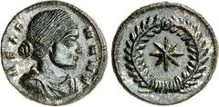 RÖMER RÖMISCHES KAISERREICH. Helena minor, Gemahlin des Crispus Caesar 321-329. AE-Follis 18mm (321) 2,83g, Thessalonica. Drapierte Büste mit Haarnest n.r. HELE-NA N F / achtstrahliger Stern im Lorbee