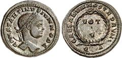 RÖMER RÖMISCHES KAISERREICH. Constantinus II. Caesar 317-337. AE-Follis 20/19mm (321) 3,58g, Arles, 1. Offizin. Kopf mit Lorbeerkranz n.r. CONSTANTINVS IVN NOB C / CAESARVM NOSTRORVM um Lorbeerkranz m