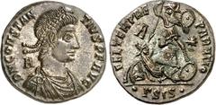 RÖMER RÖMISCHES KAISERREICH. CONSTANTIUS II. Augustus 337-361. AE-Maiorina 22/23mm (349) 4,87g, Siscia, 3. Off. Paludamentbüste m. Perlendiadem n.r.; l. A. D N CONSTAN-TIVS P F AVG / FEL TEMP RE-PARAT