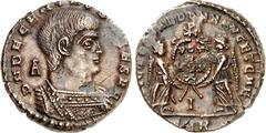 RÖMER RÖMISCHES KAISERREICH. Decentius Caesar, Bruder(?) des Magnentius 351-353. AE-Maiorina 21mm 4,94g, Arles, 2. Offizin. Büste mit Panzer n.r.; dahinter A. D N DECENTIVS CAESAR / [VICTORIAE] DD NN 