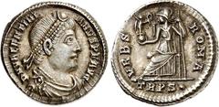 RÖMER RÖMISCHES KAISERREICH. VALENTINIANUS I. 364-375. Siliqua (367/375) 2,41g, Trier. Büste mit Panzer, Paludamentum und Perlendiadem n.r. D N VALENTINI-ANVS P F AVG / VRBS - ROMA Roma sitzt n.l. auf