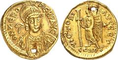 RÖMER RÖMISCHES KAISERREICH. ZENO, 1.Regierung 474-475. Au-Solidus 4,16g. Konstantinopel. Behelmte Büste mit Speer und Schild v. vorn DN ZENO PERP AVG / VICTORIA AVCCC G Victoria eilt n. l., hält lang