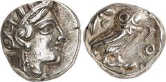 GRIECHEN ATTIKA. ATHEN. Tetradrachmon (400/380 v.Chr.) 17,27g, östlicher Beischlag. Athenakopf n.r. / Im Quadrat: Eule steht n.r.; r. AQE. Svor. 16, 1-24. .