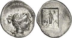 GRIECHEN LYKIEN. LYKISCHER BUND: (MYRA für die) MASIKYTEN. Trihemiobelion (48/27 v.Chr.) 1,07g. Artemiskopf n.r. / In Plinthe: L-Y - M-A Parazonion. Troxell 135. . R l.Rs.Doppelschlag, vz-