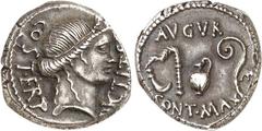 RÖMER IMPERATORISCHE PRÄGUNGEN. GAIUS IULIUS CAESAR 100-44 v. Chr. Denar (46 v.Chr.) 4,08g. Kopf der Ceres mit Ährenkranz n. r. COS TERT DICT ITER / AVGVR PONT MAX Priestergeräte, r. M. Cr. 467/1b, Sy
