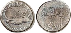 RÖMER IMPERATORISCHE PRÄGUNGEN. MARCUS ANTONIUS 44-30 v. Chr. Denar (32/31 v.Chr.) 3,41g, Feldmünze Patrai / Cercyra. Galeere n.r. ANT AVG - III VIR R P C / LEG - VI Aquila zw. 2 Signa. Cr. 544/19, C.