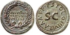 RÖMER RÖMISCHES KAISERREICH. - Mzm. Publius Licinius Stolo 17 v. Chr. AE-Dupondius 11,84g. Corona civica mit AVGVSTVS - TRIBVNIC - POTEST / P STOLO III VIR A A A F F um großes S C. BMC 197, RIC 347 (R