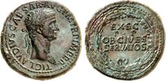 RÖMER RÖMISCHES KAISERREICH. CLAUDIUS 41-54. AE-Sesterz (50/54) 26,73g. Kopf m. Lkr. n.r. TI CLAVDIVS CAESAR AVG P M TR P IMP P P / EX . S C - P . P - OB CIVES - SERVATOS im Eichenkranz. RIC 112, BMC 