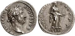 RÖMER RÖMISCHES KAISERREICH. HADRIANUS 117-138. Denar (132/134) 3,33g. Bel. Kopf n.r. HADRIANVS - AVGVSTVS / LIBERALITAS AVG P.P. COS III Liberalitas steht n.r., leert Füllhorn. RIC 217, BMC 558, C. 9
