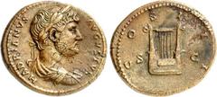 RÖMER RÖMISCHES KAISERREICH. HADRIANUS 117-138. AE-Semis (125/128) 9,21g. Palliumbüste m. Lkr. n.r. HADRIANVS - AVGVSTVS / COS - III - S - C Lyra. RIC 688, BMC 1361, C. 443. . R braune Patina, vz-