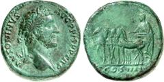 RÖMER RÖMISCHES KAISERREICH. ANTONINUS PIUS Augustus 138-161. AE-Sesterz (145) 27,5g. Kopf m. Lkr. n.r. ANTONINVS - AVG PIVS P P TR P / COS IIII - S C Kaiser fährt in Quadriga n.l. (processus consular