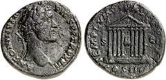 RÖMER RÖMISCHES KAISERREICH. ANTONINUS PIUS Augustus 138-161. AE-Sesterz (159) 21,87g. Kopf m. Lkr. n.r. ANTONINVS AVG - PIVS P P TR P XXII / TEMPLVM DIV AVG REST - COS IIII - S - C Tempel mit 8-säuli