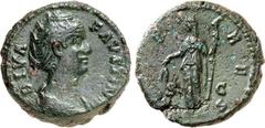 RÖMER RÖMISCHES KAISERREICH. Diva Faustina senior z.Z. Antoninus Pius 141/161. AE-As 11,56g. Pallabüste mit Perlendiadem n.r. DIVA FAV-STINA / CERES SC Ceres steht n.l., hält Kornähren und Fackel. RIC