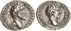RÖMER RÖMISCHES KAISERREICH. ANTONINUS PIUS mit Marcus Aurelius Caesar 139-161. Denar (140/144) 3,34g. Kaiserkopf m. Lkr. n.r. ANTONINVS AVG PI-VS P P TR P COS III / AVRELIVS CAE-SAR. AVG PII F COS Ca