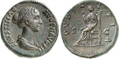RÖMER RÖMISCHES KAISERREICH. Faustina iunior z.Z. Antoninus Pius 145-161. AE-Sesterz (147/149) 25,25g. Pallabüste m. Perlendiadem n.r. FAVSTINAE - AVG PII AVG FIL / PVDIC-ITI-A - S - C Pudicitia thron