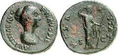 RÖMER RÖMISCHES KAISERREICH. Faustina iunior z.Z. Antoninus Pius 145-161. AE-As (147/149) 10,50g. Drap. Büste mit Stephane n. r. FAVSTINAE AVG PII AVG FIL / HILARITAS SC Hilaritas mit Palmzweig steht 