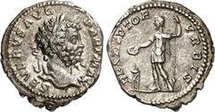 RÖMER RÖMISCHES KAISERREICH. SEPTIMIUS SEVERUS 193-211. Denar (201) 3,35g. Kopf m. Lkr. n.r. SEVERVS AVG - PART MAX / RESTITVTOR - VRBIS Kaiser steht opfernd n.l. RIC 167a, BMC 202-207, C. 599, Hill 5