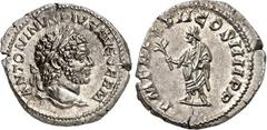 RÖMER RÖMISCHES KAISERREICH. CARACALLA, Augustus 198-217. Denar (214) 3,40g. Kopf m. Lkr. n.r. ANTONINVS PIVS AVG GERM / P M TR P XVII COS IIII P P Pater senatus steht n.l. RIC 246, BMC 99, C. 247, Hi
