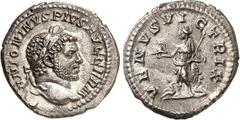 RÖMER RÖMISCHES KAISERREICH. CARACALLA, Augustus 198-217. Denar (216) 2,39g. Kopf m. Lkr. n.r. ANTONINVS PIVS AVG GERM / VENVS VICTRIX Venus steht m. Schild, Sceptrum u. Helm zw. 2 Captivi n.l. RIC 31