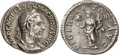 RÖMER RÖMISCHES KAISERREICH. MACRINUS 217-218. Denar (217/218) 2,60g. Belorb. drapierte Büste n. r. IMP CM OPEL SEV MACRI NVS AVG / LIBERALI TAS AVG Liberalitas steht n. l., hält Füllhorn und Zählbret
