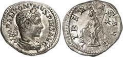 RÖMER RÖMISCHES KAISERREICH. ELAGABALUS 218-222. Denar (220/222) 3,31g. Paludamentbüste m. Lkr. n.r. IMP ANTONINVS PIVS AVG / LIBERTAS AVG Libertas steht m. pileus u. sceptrum n.l.; r. Stern. RIC 107,