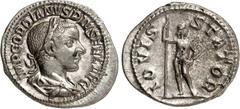 RÖMER RÖMISCHES KAISERREICH. GORDIANUS III. Augustus 238-244. Denar (Ende 239/240) 2,92g. Paludamentbüste m. Lkr. n.r. IMP GORDIANVS PIVS FEL AVG / IOVIS - STATOR Iupiter stator steht n.r. RIC 112, C.