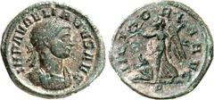 RÖMER RÖMISCHES KAISERREICH. AURELIANUS 270-275. AE-Denar (274) 2,20g, Rom, 2. Offizin. Büste mit Panzer und Lorbeerkranz n.r. IMP AVRELIANVS AVG / VICT-ORI-A AVG Victoria schreitet mit Kranz und Palm