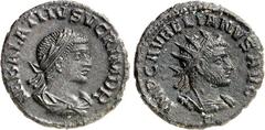 RÖMER RÖMISCHES KAISERREICH. AURELIANUS mit Vabalathus, Dux 271-272. AE-Antoninian 2,86g, Antiochia, 3. Off. VABALATHVS V C R IM D R Palliumbüste d. Vabalathus m. Lkr. n.r. / Panzerbüste des Aurelian 