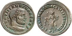 RÖMER RÖMISCHES KAISERREICH. Maximianus II. Galerius Caesar 293-305. AE-Follis 29mm (300/303) 11,30g, Ticinum, 1. Off. Kopf m. Lkr. n.r. MAXIMIANVS NOB CAES / SACRA MONET AVGG ET CAESS NOSTR Moneta st