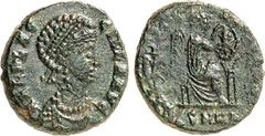 RÖMER RÖMISCHES KAISERREICH. Aelia Flaccilla, Gemahlin von Theodosius I. 383-386. AE-Halbcentenionalis 13/12mm (383) 1,26g, Heraclea. Drapierte Büste n.r. AEL FLAC-CILLA AVG / SALVS REI -[PVBLICAE] Vi