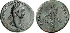 RÖMER RÖMISCHES KAISERREICH. DOMITIANUS, Augustus 81-96. AE-As (87) 11,13g. Kopf m. Lkr. n.r. IMP CAES DOMIT AVG GERM COS XIII CENS PER P P / MONETA AVGVSTI Moneta steht n.l. mit Waagschalen und Füllh