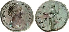 RÖMER RÖMISCHES KAISERREICH. Diva Faustina senior z.Z. Antoninus Pius 141/161. AE-As 11,12,48g. Pallabüste n.r. DIVA - FAVSTINA / AETER-NITAS - S - C Providentia steht n.l., hält Globus und Szepter. R