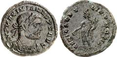 RÖMER RÖMISCHES KAISERREICH. MAXIMIANUS II. GALERIUS Augustus 305-311. AE-Follis 27/28mm (305/307) 7,58g, London (ohne Mz.) . Gepanzerte Büste mit Lorbeerkranz n.r. IMP MAXIMIANVS PF AVG / GENIO POPV-