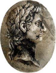 ANTIKISIERENDE MEDAILLEN RÖMISCHE KAISERZEIT. Tiberius 14-37 n.Chr. Eins. Medaille o.J. (17. Jh.?) Lorbeerbekr. Kopf im Profil n.r., im Feld darunter vertieft TIBERIVS. Weissmetall ("Glockenmetall") 8