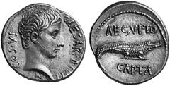 THE JULIO-CLAUDIAN DYNASTY AUGUSTUS, 27 B.C. - AD 14 No.: 17 Schätzpreis - Estimation CHF 10000.- Denarius, 28 B.C.; Ephesus; 3.91 g. Obv. CAESAR. DIVI. F. - COS VI Bare head r., below truncation, sma