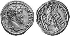 ANCIENT GREEK COINS SYRIA No.: 60 Schätzpreis/Estimate: CHF 650.- d=28 mm ANTIOCHIA ON THE ORONTES. Septimius Severus, 193-211. Tetradrachm, billon, about 202-207. Laureate, bearded head r. Rev. DHMAR