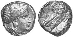 Eulen auf antiken Münzen MüNZEN DER HELLENISTISCHEN ZEIT No.: 36 Schätzpreis - Estimation DM 150,- Tetradrachmon, 286/5-268. Kopf der Athena im attischen Helm n. r., auf dem Helm stilisierter Schmuck: