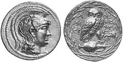 Eulen auf antiken Münzen Stephanephore Tetradrachmen No.: 50 Schätzpreis - Estimation DM 500,- Tetradrachmon, 137/6. Wie vorher, Rv. A-QE / MI/KI - QEO/FRA, im Feld r. Nike in Quadriga n. r. galoppier