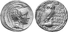 Eulen auf antiken Münzen Stephanephore Tetradrachmen No.: 52 Schätzpreis - Estimation DM 750,- Tetradrachmon, 133/2. Wie vorher, Rv. A-QE / POLU-CARM / NIKOG / FANO/KLE, im Feld l. geflügeltes Kerykei