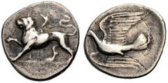 GRIECHISCHE MÜNZEN SIKYONIA. SIKYON. Triobol 330-280 v. Chr. Chimäre auf Bodenlinie n.l., darunter ΣΕ (?). Rv. Taube n.l. 2,44 g. 17 mm. BCD, Peloponnesos, 82, 285.2 vgl. Knapp sehr schön Erworben in 