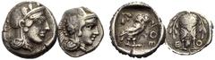 ANTIKE LOTS GRIECHEN ATTIKA. Athen . Kleinsilber. Drachme, SNG München 65; Triobol, SNG München 105. Sehr schön (2)