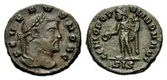 RÖMISCHE MÜNZEN KAISERZEIT Severus II. Caesar, 305-306 Nummus-Teilstück (Viertel-Follis), Siscia. 305-306. Kopf mit L. n. r. SEVERVS NOB C. Rv. GENIO POP-VLI ROMANI. Genius n. l. stehend, Patera und F