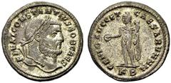 RÖMISCHE MÜNZEN KAISERZEIT Constantius I. Caesar, 293-305. Nummus/Follis, 295-296. Kyzikos. Büste mit L. n. r. Rv. GENIO AVGG ET - CAESARVM NN, im Abschnitt KB. Genius n.l. stehend, mit der Rechten au